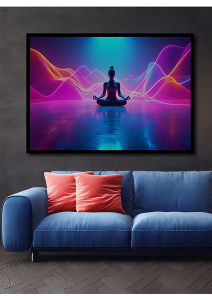 Çerçeve Görünümlü Neon Işıkları Altında Meditasyon Dekoratif Ahşap Ev/işyeri/ofis Kare Tablo
