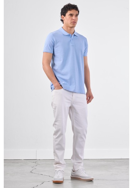 Açık Mavi Polo Yaka Pamuklu Düz Renk Slim Fit Erkek T-Shirt fiyatları