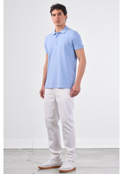 Açık Mavi Polo Yaka Pamuklu Düz Renk Slim Fit Erkek T-Shirt modelleri