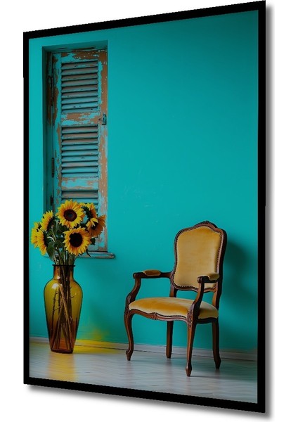 Çerçeve Görünümlü Turkuaz Hülyası Ayçiçeği Rüyası Yağlı Boya Görünümlü Ahşap Ofis Kare Tablo fiyatları