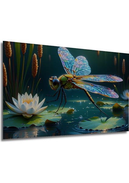 Işıltılı Yusufçuk ve Nilüfer Çiçeği Yağlı Boya Görünümlü Dekoratif Ahşap Ev/işyeri/ofis Kare Tablo modelleri