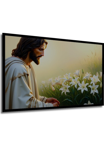 Çerçeve Görünümlü Isa ve Zambaklar Yağlı Boya Görünümlü Dekoratif Ahşap Ev/işyeri/ofis Kare Tablo modelleri