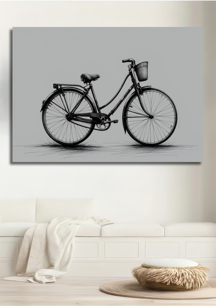 Retro Bisiklet Kara Kalem Görünümlü Dekoratif Ahşap Ev/işyeri/ofis Kare Tablo