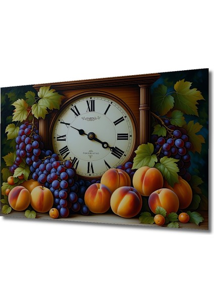 Dekoratif Ahşap Saatli Üzüm ve Şeftali Yağlı Boya Görünümlü Ev/işyeri/ofis Kare Tablo fiyatları