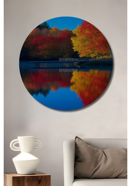 Sonbahar Renkleri Yansıması Yağlı Boya Görünümlü Dekoratif Ahşap Ev/işyeri/ofis Yuvarlak Tablo