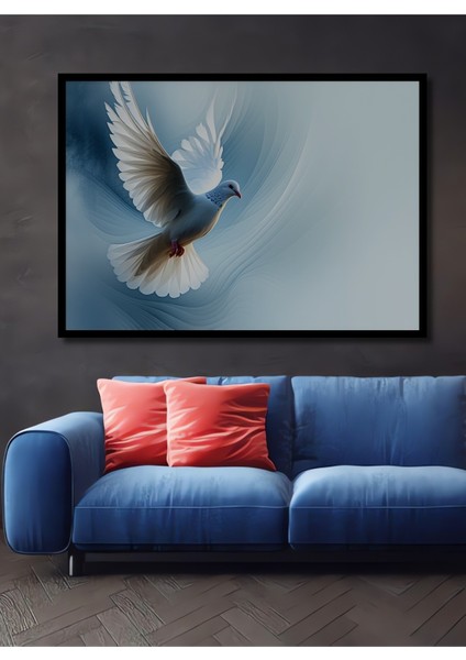 Çerçeve Görünümlü Beyaz Güvercin Barışı Yağlı Boya Görünümlü Dekoratif Ahşap Işyeri/ofis Kare Tablo
