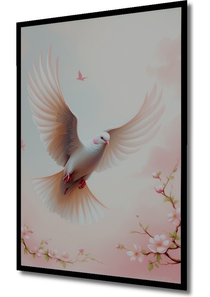Çerçeve Görünümlü Uçan Beyaz Güvercin Yağlı Boya Görünümlü Dekoratif Ahşap Işyeri/ofis Kare Tablo fiyatları
