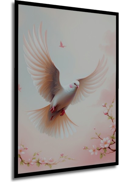 Çerçeve Görünümlü Uçan Beyaz Güvercin Yağlı Boya Görünümlü Dekoratif Ahşap Işyeri/ofis Kare Tablo modelleri