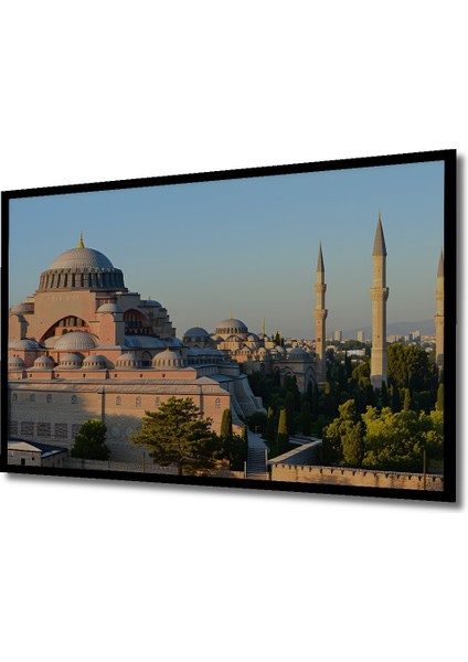 Çerçeve Görünümlü Süleymaniye Cami Muhteşem Gün Batımı Yağlı Boya Görünümlü Ahşap Ofis Kare Tablo fiyatları