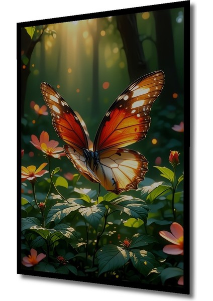 Çerçeve Görünümlü Turuncu Kelebek Rüyası Yağlı Boya Görünümlü Dekoratif Ahşap Ofis Kare Tablo fiyatları
