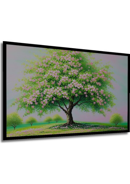 Çerçeve Görünümlü Pembe Çiçek Açan Ağaç Yağlı Boya Görünümlü Dekoratif Ahşap Işyeri/ofis Kare Tablo modelleri