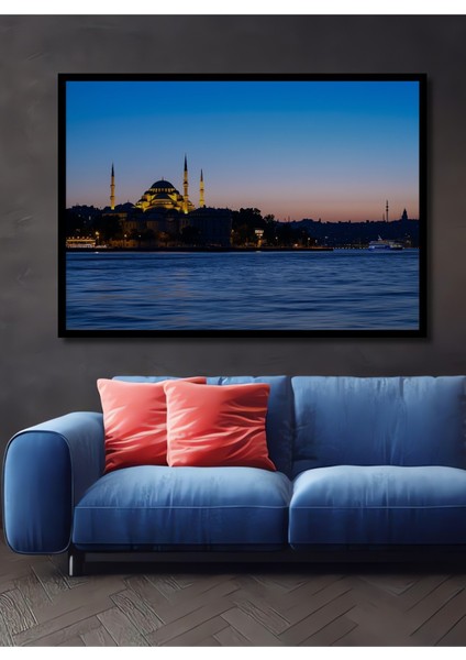 Çerçeve Görünümlü Istanbul Panorama Yağlı Boya Görünümlü Dekoratif Ahşap Ev/işyeri/ofis Kare Tablo