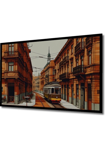 Çerçeve Görünümlü Lizbon Nostaljisi Kara Kalem Görünümlü Dekoratif Ahşap Ev/işyeri/ofis Kare Tablo fiyatları