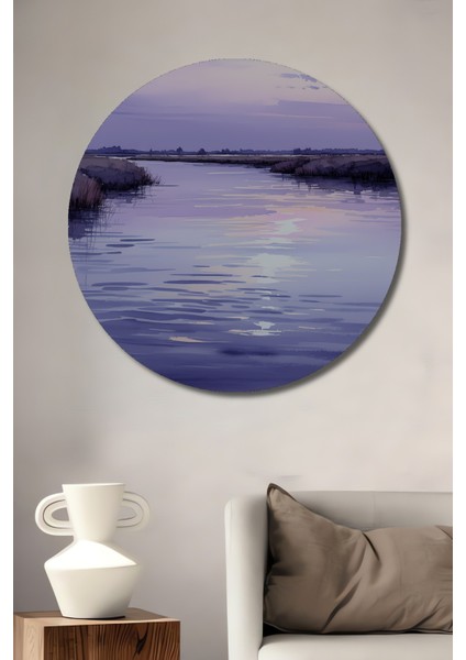 Lavanta Rüyası Sulu Boya Görünümlü Manzara Sanatı Dekoratif Ahşap Ev/işyeri/ofis Yuvarlak Tablo