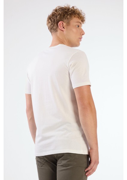 Ekru Erkek Slim Fit Desenli O Yaka Tshirt - 105309
