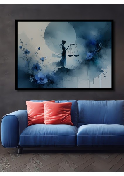 Çerçeve Görünümlü Adalet Terazisi Sulu Boya Görünümlü Dekoratif Ahşap Ev/işyeri/ofis Kare Tablo