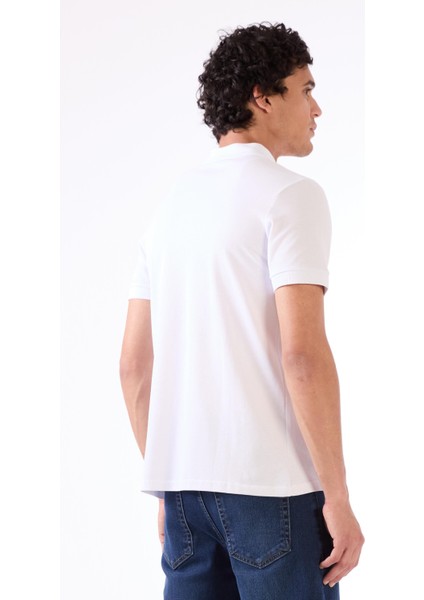 Beyaz Erkek Slim Fit Düz Bomber Yaka T-shirt