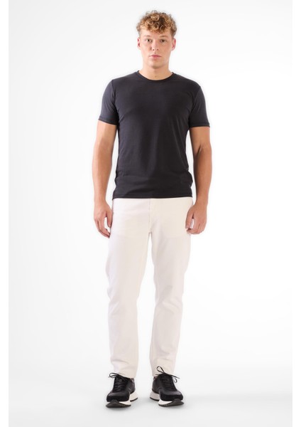 Siyah Erkek Slim Fit Düz O Yaka T-shirt