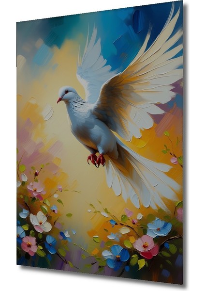Beyaz Güvercin ve Bahar Çiçekleri Yağlı Boya Görünümlü Dekoratif Ahşap Ev/işyeri/ofis Kare Tablo fiyatları