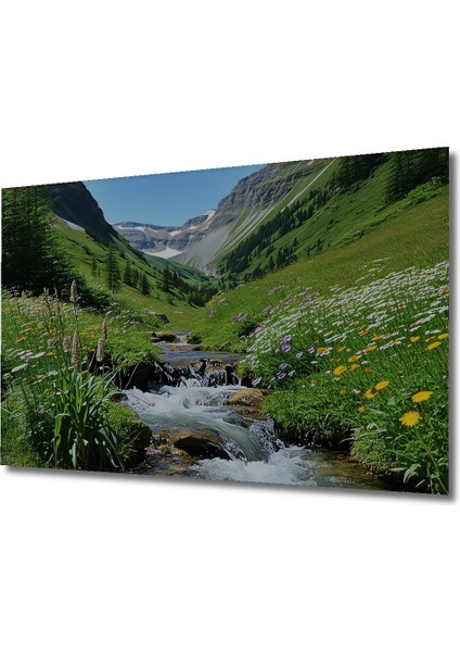 Sulu Boya Görünümlü Yeşil Vadi Çiçek Şöleni Dekoratif Ahşap Ev/işyeri/ofis Kare Tablo fiyatları