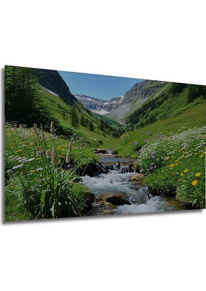 Sulu Boya Görünümlü Yeşil Vadi Çiçek Şöleni Dekoratif Ahşap Ev/işyeri/ofis Kare Tablo modelleri