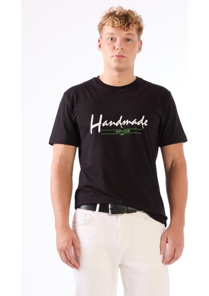 Siyah Erkek Regular Fit Baskılı Casual O Yaka T-shirt
