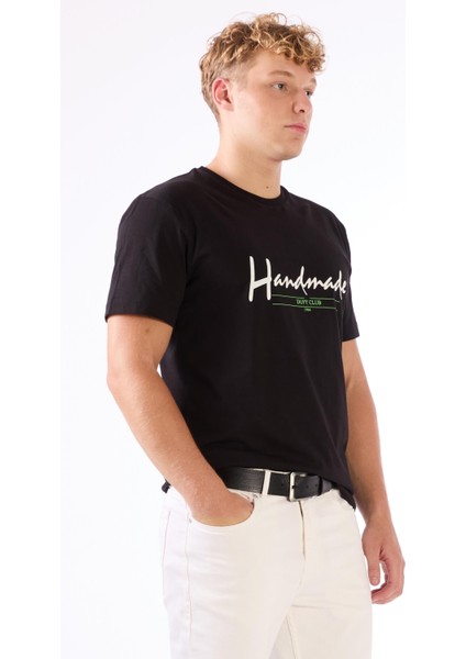 Siyah Erkek Regular Fit Baskılı Casual O Yaka T-shirt