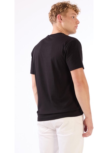 Siyah Erkek Regular Fit Baskılı Casual O Yaka T-shirt
