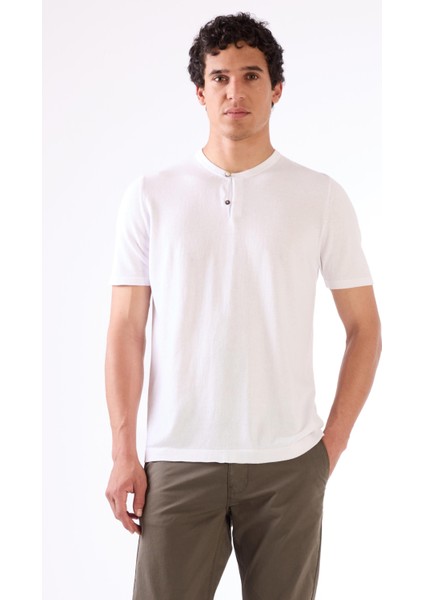 Beyaz Erkek Slim Fit Düz Düğmeli O Yaka Triko indirimleri