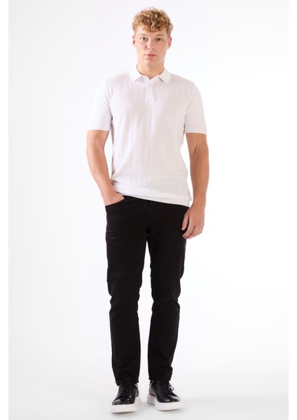 Beyaz Erkek Slim Fit Balıksırtı Desenli Polo Yaka Triko