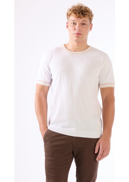 Beyaz Erkek Slim Fit Düz O Yaka Triko fırsatları