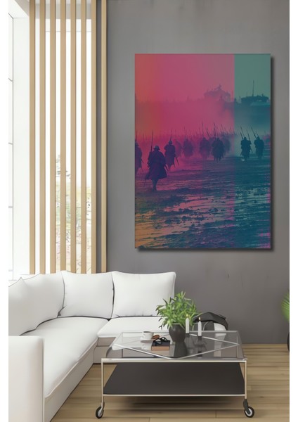 Savaş Alanında Pastel Boya Görünümlü Askerler Ev/işyeri/ofis Dekoratif Ahşap Kare Tablosu