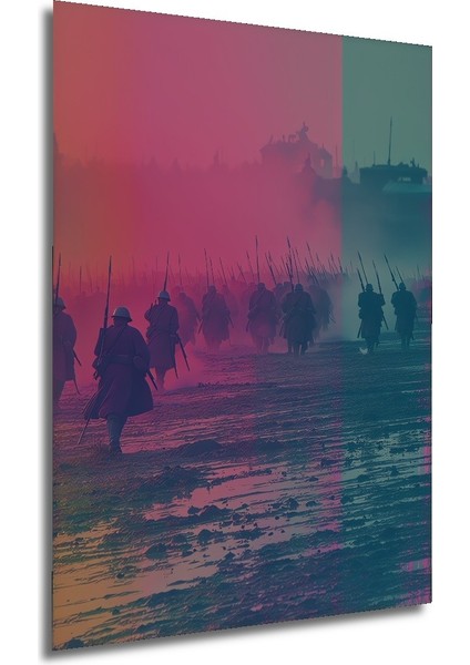 Savaş Alanında Pastel Boya Görünümlü Askerler Ev/işyeri/ofis Dekoratif Ahşap Kare Tablosu modelleri