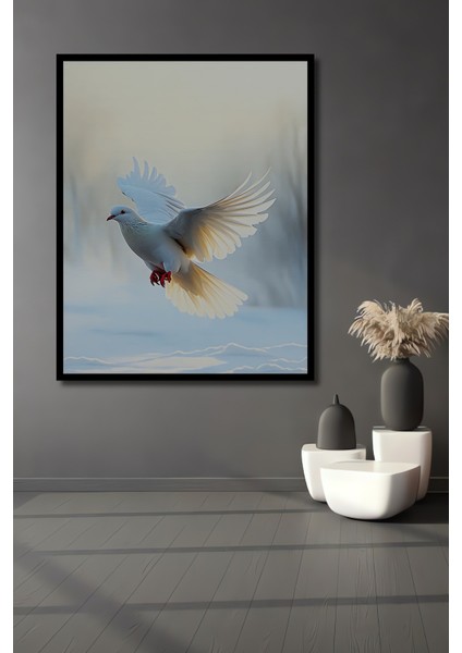 Çerçeve Görünümlü Beyaz Güvercin Yağlı Boya Görünümlü Dekoratif Ahşap Ev/işyeri/ofis Kare Tablo