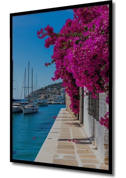 Çerçeve Görünümlü Ege Sahili Begonvil Rüyası Yağlı Boya Görünümlü Dekoratif Ahşap Ofis Kare Tablo fiyatları