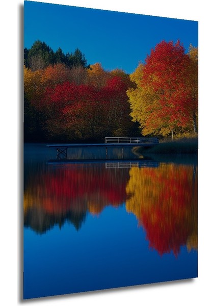 Sonbahar Renkleri Yansıması Yağlı Boya Görünümlü Dekoratif Ahşap Ev/işyeri/ofis Kare Tablo modelleri