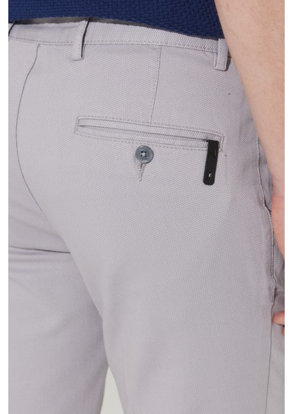Erkek Gri Slim Fit Dar Kesim Yan Cepli Pamuklu Esnek Armürlü Pantolon