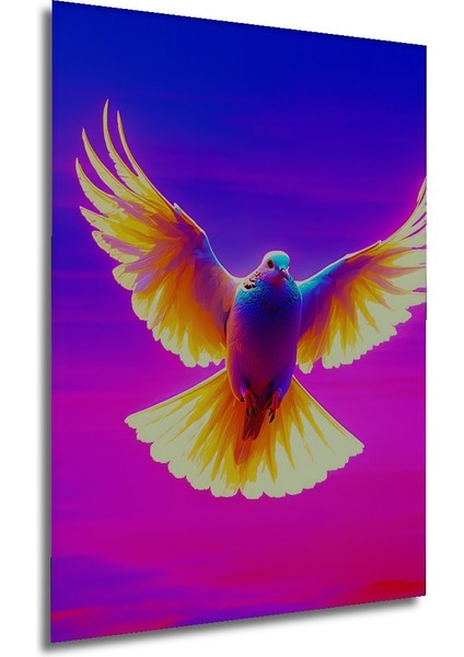 Neon Renklerde Özgürlük Güvercini Yağlı Boya Görünümlü Dekoratif Ahşap Ev/işyeri/ofis Kare Tablo modelleri