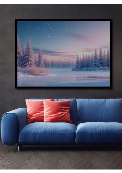 Çerçeve Görünümlü Pastel Renklerde Kış Ormanı Dekoratif Ahşap Ev/işyeri/ofis Kare Tablo