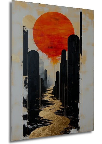 Altın Nehir Soyut Şehir Yağlı Boya Görünümlü Dekoratif Ahşap Ev/işyeri/ofis Kare Tablo modelleri