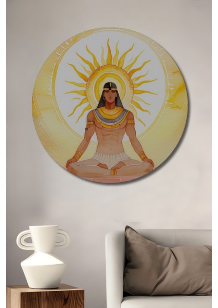 Mısır Meditasyon Güneş Tanrısı Sulu Boya Görünümlü Dekoratif Ahşap Ev/işyeri/ofis Yuvarlak Tablo