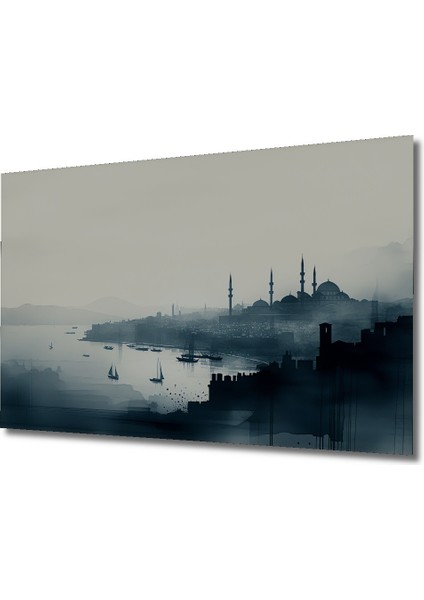 Istanbul Silüeti Sulu Boya Görünümlü Dekoratif Ahşap Ev/işyeri/ofis Kare Tablo fiyatları