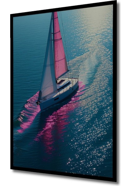 Çerçeve Görünümlü Pembe Yelkenli Modern Sanat Yağlı Boya Görünümlü Dekoratif Ahşap Ofis Kare Tablo fiyatları