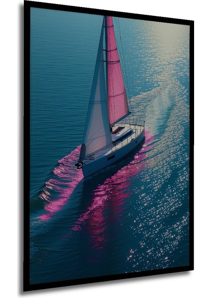 Çerçeve Görünümlü Pembe Yelkenli Modern Sanat Yağlı Boya Görünümlü Dekoratif Ahşap Ofis Kare Tablo modelleri