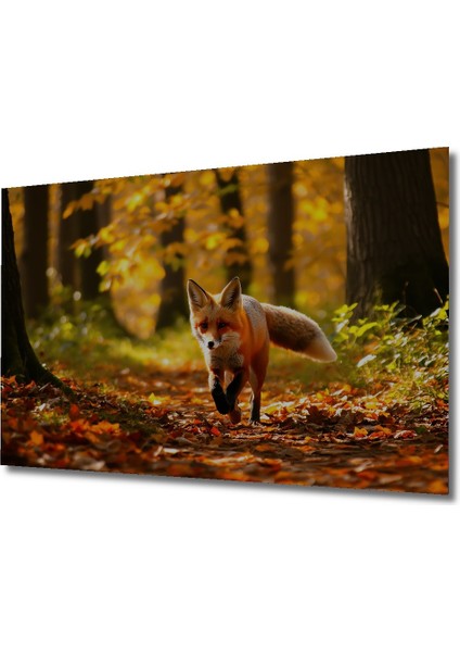 Sonbahar Ormanında Koşan Tilki Yağlı Boya Görünümlü Dekoratif Ahşap Ev/işyeri/ofis Kare Tablo fiyatları