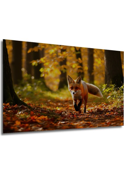 Sonbahar Ormanında Koşan Tilki Yağlı Boya Görünümlü Dekoratif Ahşap Ev/işyeri/ofis Kare Tablo modelleri
