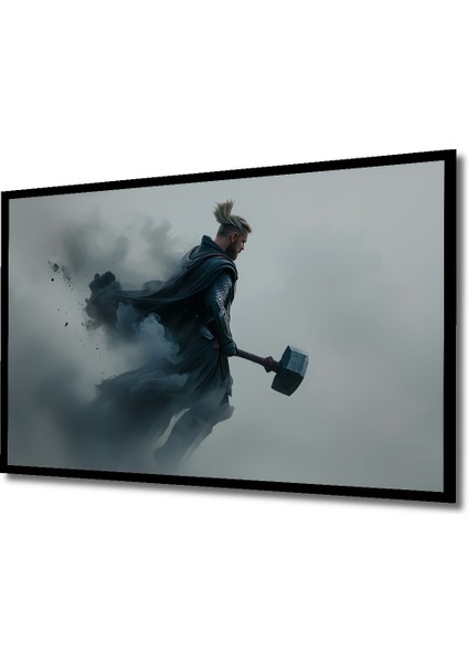 Çerçeve Görünümlü Thor Destansı Çekiç Yağlı Boya Görünümlü Dekoratif Ahşap Işyeri/ofis Kare Tablo fiyatları