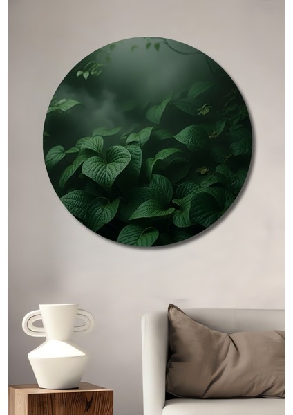 Yeşil Yapraklar Ormanı Yağlı Boya Görünümlü Dekoratif Ahşap Ev/işyeri/ofis Yuvarlak Tablo