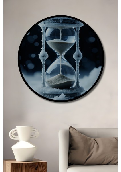 Çerçeve Görünümlü Donmuş Kum Saati Zamanın Buz Tutkusu Dekoratif Ahşap Işyeri/ofis Yuvarlak Tablo