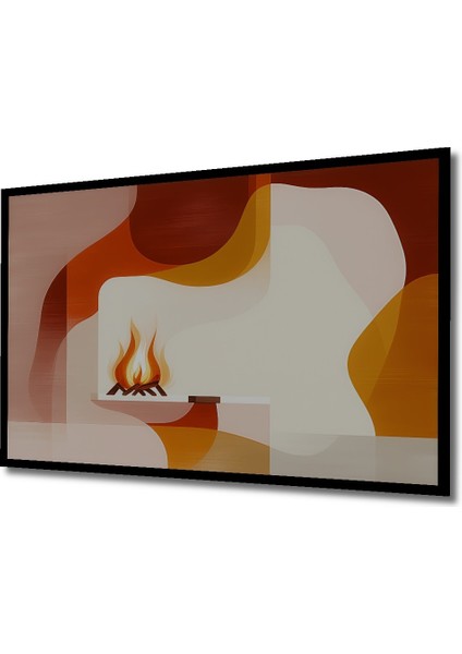 Çerçeve Görünümlü Sıcak Renkler Modern Şömine Yağlı Boya Görünümlü Ofis Dekoratif Ahşap Kare Tablo fiyatları
